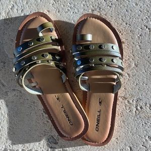 Brand NEW! Army green with gold accents sandals.